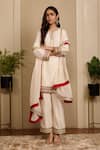 Neha Mehra_Ivory Chanderi Embroidery, Piping Split V-neck Hand Kurta Set _at_Aza_Fashions