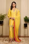 Buy_Neha Mehra_Yellow Chanderi Gota Patti, Zari, Embroidery, Piping V-neck Hand Kurta Set _at_Aza_Fashions