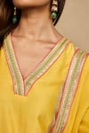 Buy_Neha Mehra_Yellow Chanderi Gota Patti, Zari, Embroidery, Piping V-neck Hand Kurta Set 