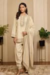 Buy_Neha Mehra_Gold Embroidery, Mirrors, Zari Round Neck Hand Kurta Set _at_Aza_Fashions