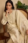 Buy_Neha Mehra_Gold Embroidery, Mirrors, Zari Round Neck Hand Kurta Set _Online_at_Aza_Fashions