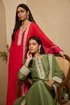 Buy_Neha Mehra_Red Silk Embroidery, Mirrors, Zari Split V-neck Hand Kurta Salwar Set _Online_at_Aza_Fashions