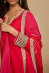 Shop_Neha Mehra_Red Silk Embroidery, Mirrors, Zari Split V-neck Hand Kurta Salwar Set _Online_at_Aza_Fashions