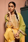 Buy_Neha Mehra_Yellow Silk Embroidery, Mirrors, Zari, Sequins Split Hand Kurta Salwar Set 