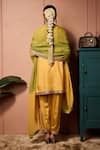 Shop_Neha Mehra_Yellow Silk Embroidery, Mirrors, Zari, Sequins Split Hand Kurta Salwar Set _at_Aza_Fashions