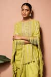 Buy Neha Mehra Green Georgette Embroidery, Fringe Round Neck Hand Kaftan And Draped Skirt Set Buy_Neha Mehra_Green Georgette Embroidery, Fringe Round Neck Hand Kaftan And Draped Skirt Set