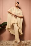 Shop_Neha Mehra_Beige Georgette Round Neck Hand Embroidered Kaftan And Pant Set _Online_at_Aza_Fashions