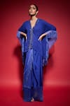Neha Mehra Blue Georgette Fringe, Beads, Sequins, Hand Kaftan And Draped Skirt Set at Aza Fashions Neha Mehra_Blue Georgette Fringe, Beads, Sequins, Hand Kaftan And Draped Skirt Set _at_Aza_Fashions