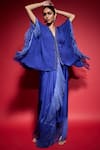 Buy Neha Mehra Blue Georgette Fringe, Beads, Sequins, Hand Kaftan And Draped Skirt Set Buy_Neha Mehra_Blue Georgette Fringe, Beads, Sequins, Hand Kaftan And Draped Skirt Set