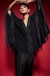 Shop Neha Mehra Black Georgette Embroidery, Sequins, Fringe V-neck Kaftan And Skirt Set Online at Aza Fashions Shop_Neha Mehra_Black Georgette Embroidery, Sequins, Fringe V-neck Kaftan And Skirt Set _Online_at_Aza_Fashions