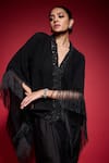 Neha Mehra Black Georgette Embroidery, Sequins, Fringe V-neck Kaftan And Skirt Set at Aza Fashions Neha Mehra_Black Georgette Embroidery, Sequins, Fringe V-neck Kaftan And Skirt Set _at_Aza_Fashions