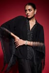 Shop Neha Mehra Black Georgette Embroidery, Sequins, Fringe V-neck Kaftan And Skirt Set Shop_Neha Mehra_Black Georgette Embroidery, Sequins, Fringe V-neck Kaftan And Skirt Set
