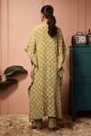 Shop_Neha Mehra_Green Crepe Embroidery V-neck Printed Kaftan And Pant Set _at_Aza_Fashions