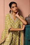 Shop_Neha Mehra_Green Crepe Embroidery V-neck Printed Kaftan And Pant Set _Online_at_Aza_Fashions