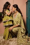 Buy_Neha Mehra_Green Crepe Embroidery V-neck Printed Kaftan And Pant Set 