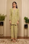 Shop_Neha Mehra_Green Crepe Embroidery, Sequins, Metallic Thread Round Printed Kurta And Pant Set _at_Aza_Fashions