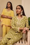 Shop_Neha Mehra_Green Crepe Embroidery, Sequins, Metallic Thread Round Printed Kurta And Pant Set _Online_at_Aza_Fashions