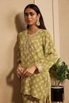 Neha Mehra_Green Crepe Embroidery, Sequins, Metallic Thread Round Printed Kurta And Pant Set _at_Aza_Fashions