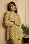 Buy_Neha Mehra_Green Crepe Embroidery, Sequins, Metallic Thread Round Printed Kurta And Pant Set 