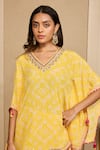 Neha Mehra Yellow Crepe Embroidery, Tassels V-neck Bandhani Print Kaftan And Pant Set at Aza Fashions Neha Mehra_Yellow Crepe Embroidery, Tassels V-neck Bandhani Print Kaftan And Pant Set _at_Aza_Fashions
