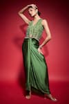 Neha Mehra_Green Georgette Beads, Sequins, Metallic Thread V-neck Hand Embroidered Jacket _at_Aza_Fashions