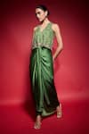 Shop_Neha Mehra_Green Georgette Embroidery, Beads, Sequins, Tassels Hand Jacket Skirt Set _at_Aza_Fashions