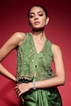 Shop_Neha Mehra_Green Georgette Embroidery, Beads, Sequins, Tassels Hand Jacket Skirt Set 