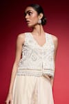 Buy_Neha Mehra_White Crepe Beads, Mirrors Open Neck Hand Embroidered Jacket _at_Aza_Fashions