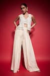 Buy_Neha Mehra_White Crepe Embroidery, Tassels, Mirrors Open Neck, Hand Jacket Pant Set _Online_at_Aza_Fashions
