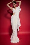 Shop_Neha Mehra_White Georgette Ruffles Hand Embroidered Pre-draped Saree _at_Aza_Fashions