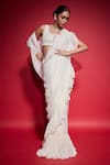 Buy_Neha Mehra_White Georgette Ruffles Hand Embroidered Pre-draped Saree _at_Aza_Fashions