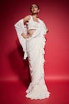 Shop_Neha Mehra_White Georgette Ruffles Hand Embroidered Pre-draped Saree _Online_at_Aza_Fashions