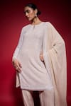Buy_Neha Mehra_Beige Georgette Sequins, Beads, Piping Keyhole Neck Embroidered Kurta Pant Set _Online_at_Aza_Fashions
