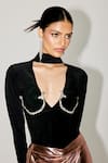 Shop Tisharth by Shivani Black Polyester Stones Choker Neck, Embellished Top Online at Aza Fashions Shop_Tisharth by Shivani_Black Polyester Stones Choker Neck, Embellished Top _Online_at_Aza_Fashions