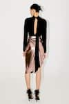 Shop_Tisharth by Shivani_Rose Gold Polyester Draped Asymmetrical Midi Skirt _at_Aza_Fashions