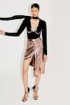 Buy_Tisharth by Shivani_Rose Gold Polyester Draped Asymmetrical Midi Skirt _at_Aza_Fashions
