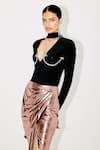 Buy_Tisharth by Shivani_Rose Gold Polyester Draped Asymmetrical Midi Skirt _Online_at_Aza_Fashions