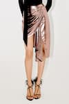 Shop_Tisharth by Shivani_Rose Gold Polyester Draped Asymmetrical Midi Skirt _Online_at_Aza_Fashions