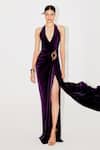 Buy_Tisharth by Shivani_Purple Polyester Buckles Halter Neck Gown _Online_at_Aza_Fashions