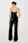 Shop_Tisharth by Shivani_Black Polyester Metallic Thread Bandeau Neck Velvet Corset And Flared Pant Set _at_Aza_Fashions