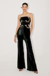 Buy_Tisharth by Shivani_Black Polyester Metallic Thread Bandeau Neck Velvet Corset And Flared Pant Set _at_Aza_Fashions
