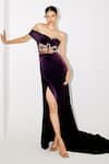 Buy_Tisharth by Shivani_Purple Polyester Embroidery, Sequins, Stones Off Shoulder Corset Gown _Online_at_Aza_Fashions