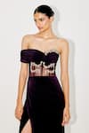 Shop_Tisharth by Shivani_Purple Polyester Embroidery, Sequins, Stones Off Shoulder Corset Gown _Online_at_Aza_Fashions