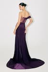 Shop_Tisharth by Shivani_Purple Polyester Metallic Thread, Embroidery Off Corset Gown With Cape _at_Aza_Fashions