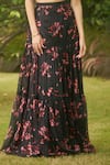 AMRIN KHAN_Black Georgette, Organza Sweetheart Neck Floral Print Blouse And Skirt Set _Online_at_Aza_Fashions