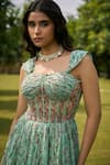 Buy_AMRIN KHAN_Green Georgette, Organza Sweetheart Neck Light Rama Floral One Piece Dress _Online_at_Aza_Fashions