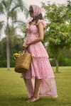 Buy_AMRIN KHAN_Pink Georgette, Organza Sweetheart Neck Baby One Piece Dress _Online_at_Aza_Fashions