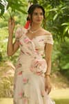 AMRIN KHAN_White Georgette, Organza Fabric Flowers, Foil Printing Floral One Piece Dress _Online_at_Aza_Fashions