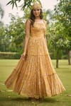Buy_AMRIN KHAN_Yellow Georgette, Organza Square Neck Floral One Piece Dress _Online_at_Aza_Fashions