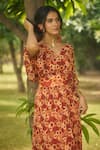 AMRIN KHAN_Orange Georgette, Organza V-neck Rust Floral Onepiece Dress _Online_at_Aza_Fashions